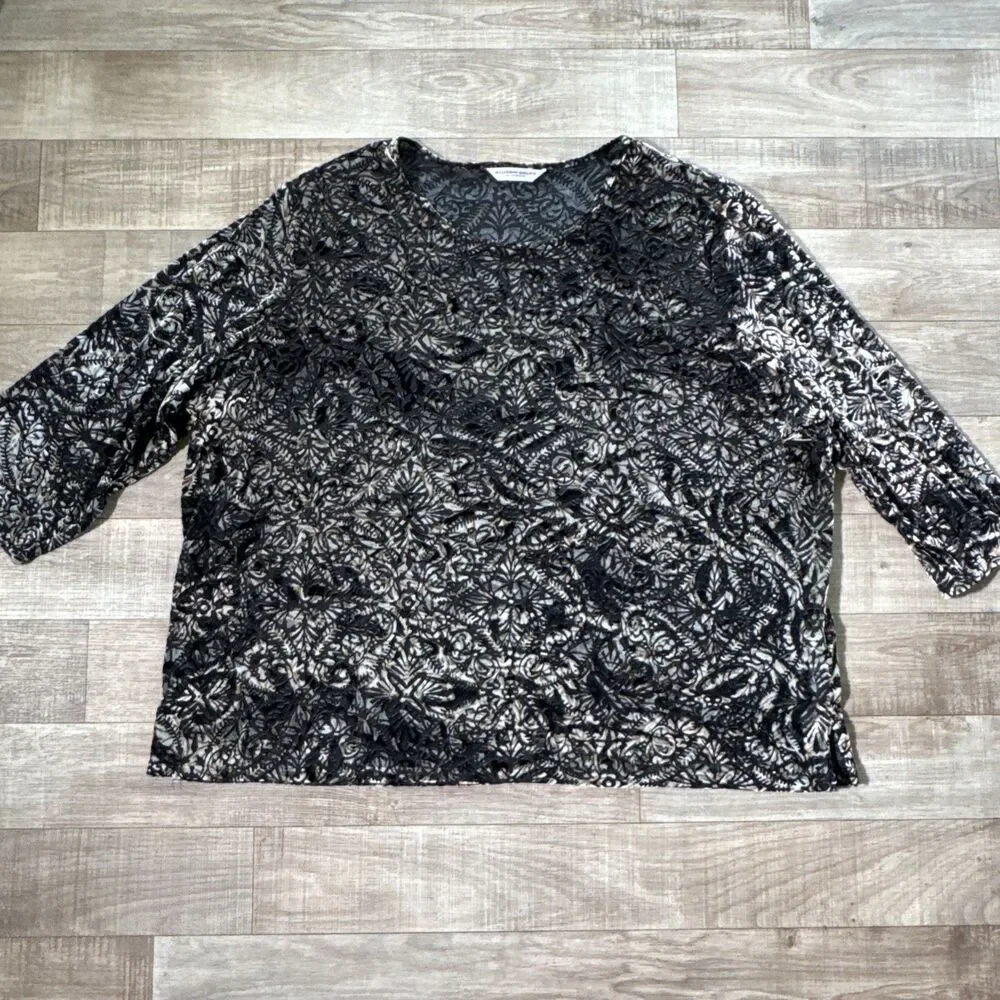 Allison Daley Brown Multicolor Velvet Burnout Textured Top Size PL 2X Holiday